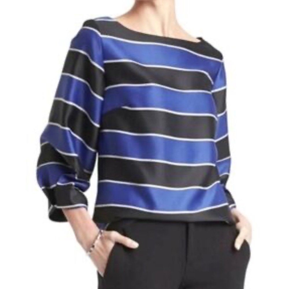 Banana Republic Striped Blue and Black Blouse